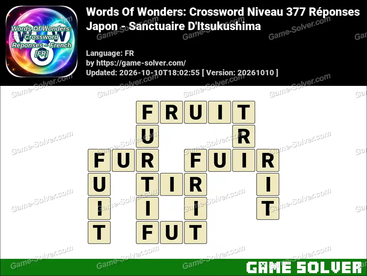 Words Of Wonders: Crossword Niveau 377 Réponses – Japon – Sanctuaire D’Itsukushima